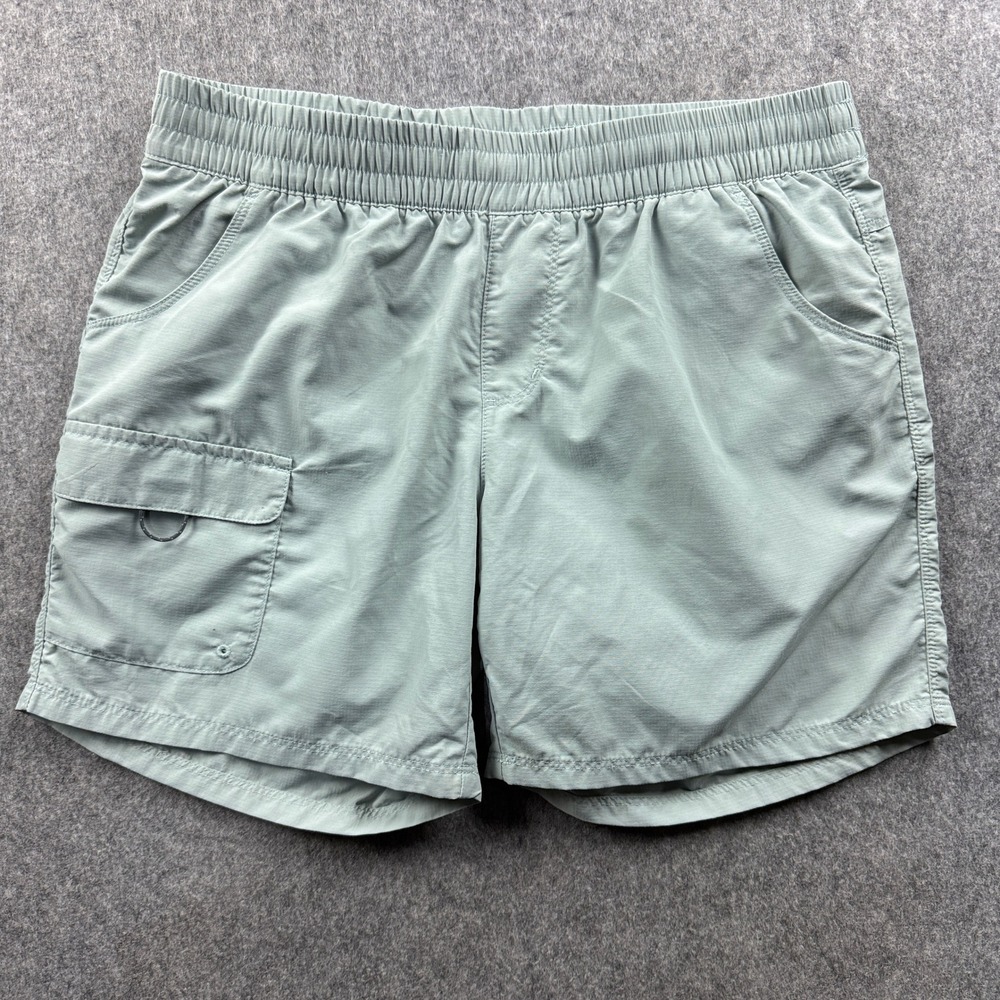 Columbia PFG Sage Green Cargo Shorts Womens Medium Elastic Waist Hiking Fishing